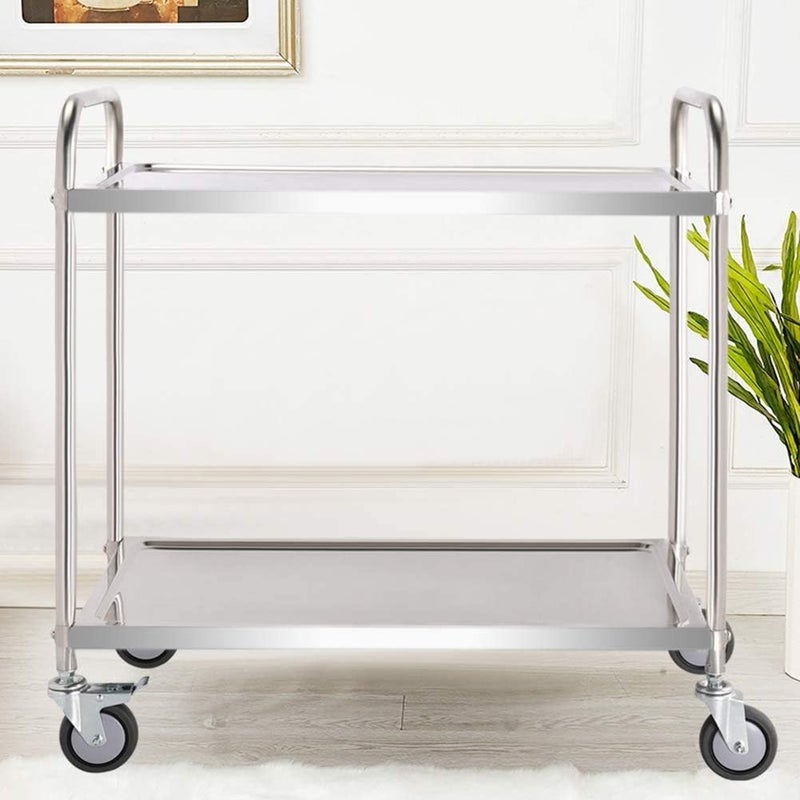 Generic Indian Decor 55743 Stainless Steel 2 Tier Storage Cart on Wheels for Bathroom Kitchen Office Garage  - Image 4