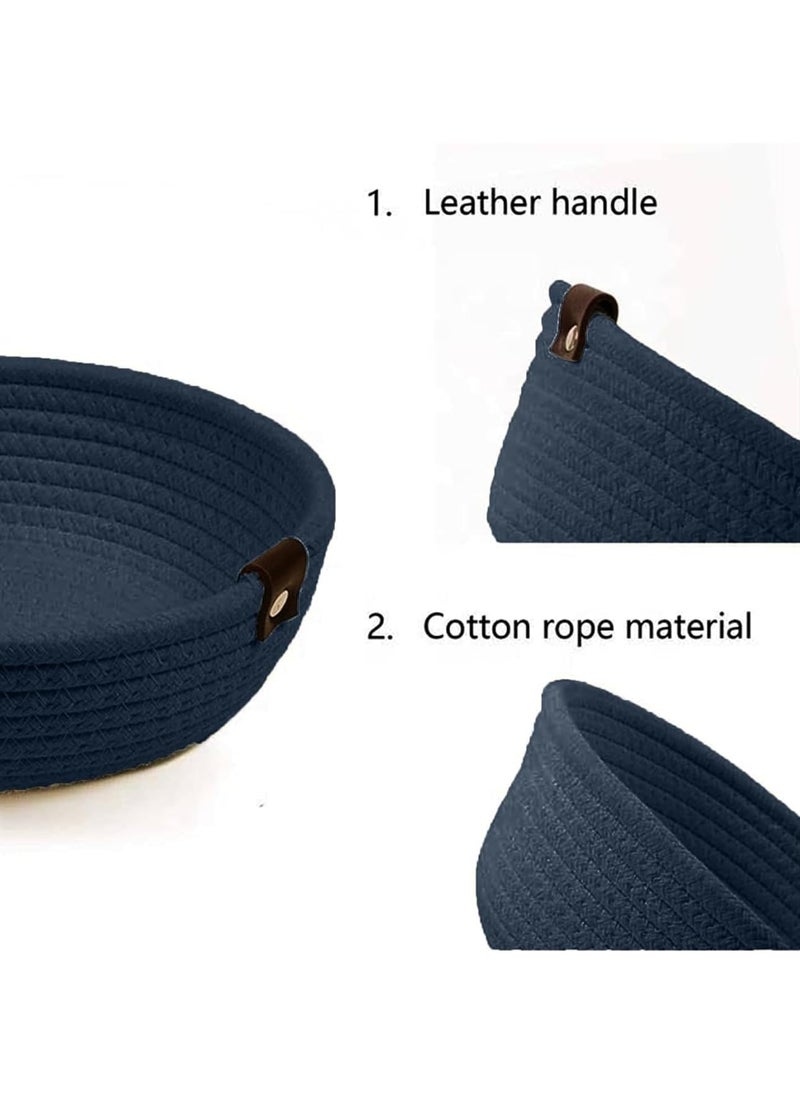 ALSTONIA ALSTONIA Pure Natural Cotton Rope Round Storage Handwoven Shelf Basket For Home And Kitchen Office Bedroom Multipurpose Use Storage BasketSmall Medium Large Pack Of 3 Blue  - Image 3