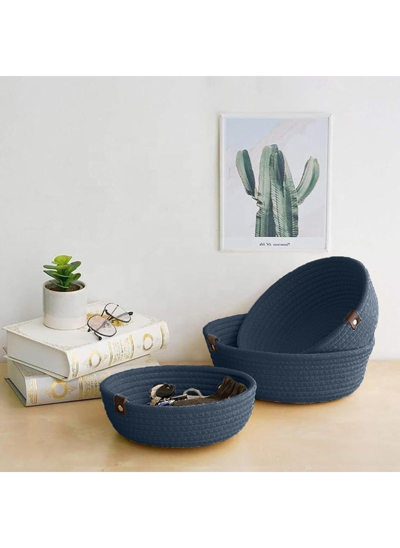 ALSTONIA ALSTONIA Pure Natural Cotton Rope Round Storage Handwoven Shelf Basket For Home And Kitchen Office Bedroom Multipurpose Use Storage BasketSmall Medium Large Pack Of 3 Blue  - Image 2