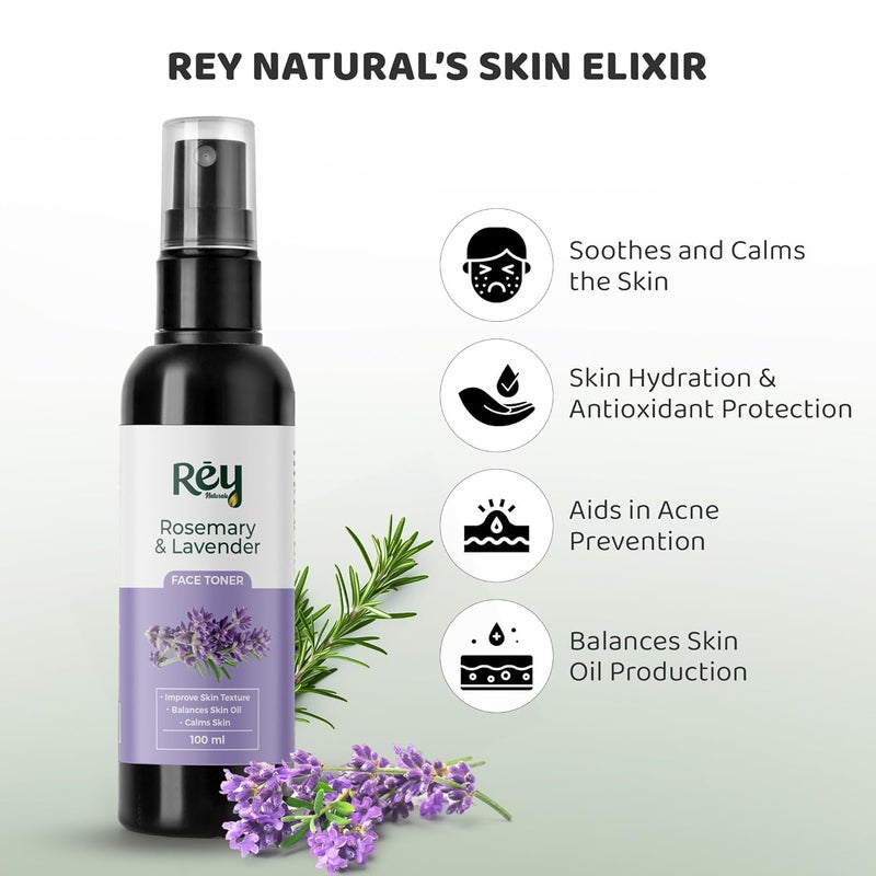 Rey Naturals Rey Naturals Aqua Range Rosemary Water Lavender Face Toner For Smoother Skin 100ml NonOily Hydrating Face Toner For Men Women Balance Skin Oil Skin Toner For All Skin Types - Image 3