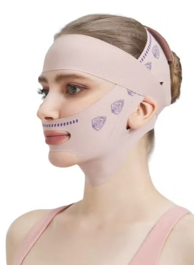 S/2 حزام ذقن على شكل حرف V قابل للتنفس، حزام رفع الوجه قناع، تقليل الذقن المزدوج، حزام تجاعيد الجبين، حزام شد الوجه قابل للتعديل وقابل لإعادة الاستخدام، ضمادة لف ضغط الرقبة والذقن بعد الجراحة - Image 1