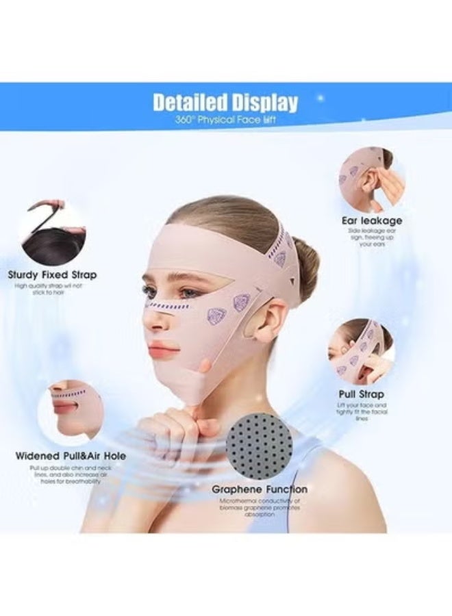 S/2 حزام ذقن على شكل حرف V قابل للتنفس، حزام رفع الوجه قناع، تقليل الذقن المزدوج، حزام تجاعيد الجبين، حزام شد الوجه قابل للتعديل وقابل لإعادة الاستخدام، ضمادة لف ضغط الرقبة والذقن بعد الجراحة - Image 3