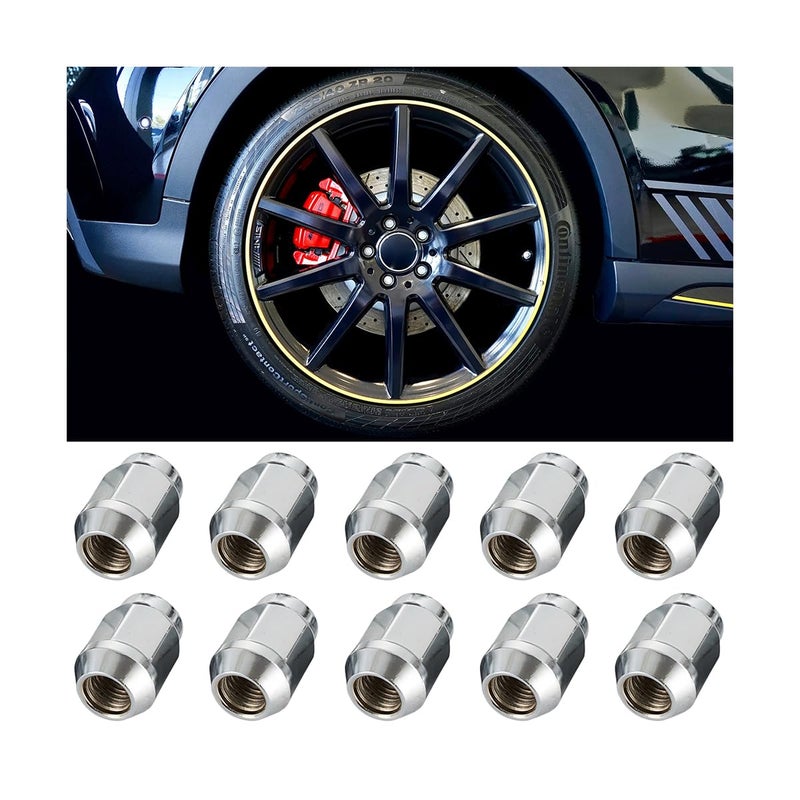 JNNJ Pack of 10 Wheel Nuts for Steel Rims, Chrome Closed M12 x 1.5 Wheel Nuts, Excellence Set Alloy Wheel Nuts, Chrome Wheel Nuts, Original Style, Universal for Car - Image 1