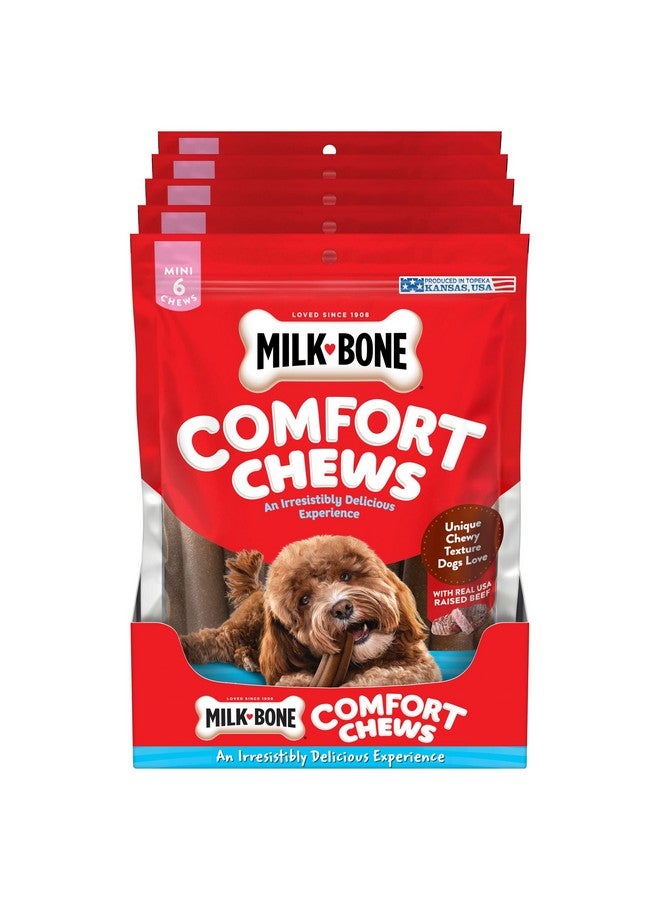Milk-Bone Mini Comfort Chews, Rawhide Free Dog Treats with Unique Chewy Texture and Real Beef, 6 Mini Chews (Pack of 5) - Image 1