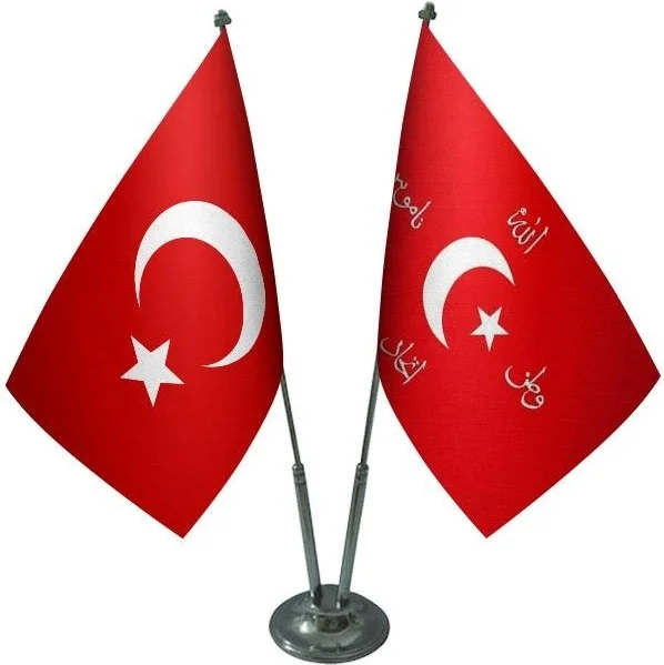 ساترنديزاين Desktop Union and Progress Flag Turkish Flag Double Chrome Poles Table Flag Set