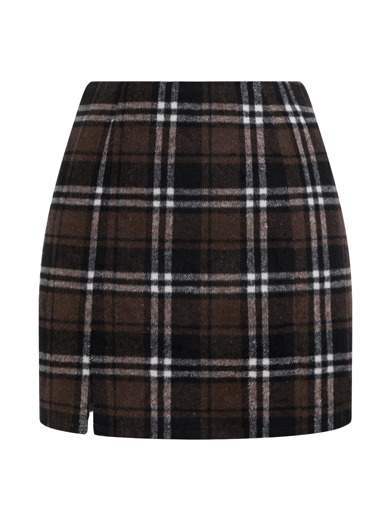 NIMIN Plaid Fall Skirt for Women High Waist Checkered Wool Skirt 2025 Winter Bodycon Pencil A-Line Mini Dress Outfits Christmas Coffee - Image 1
