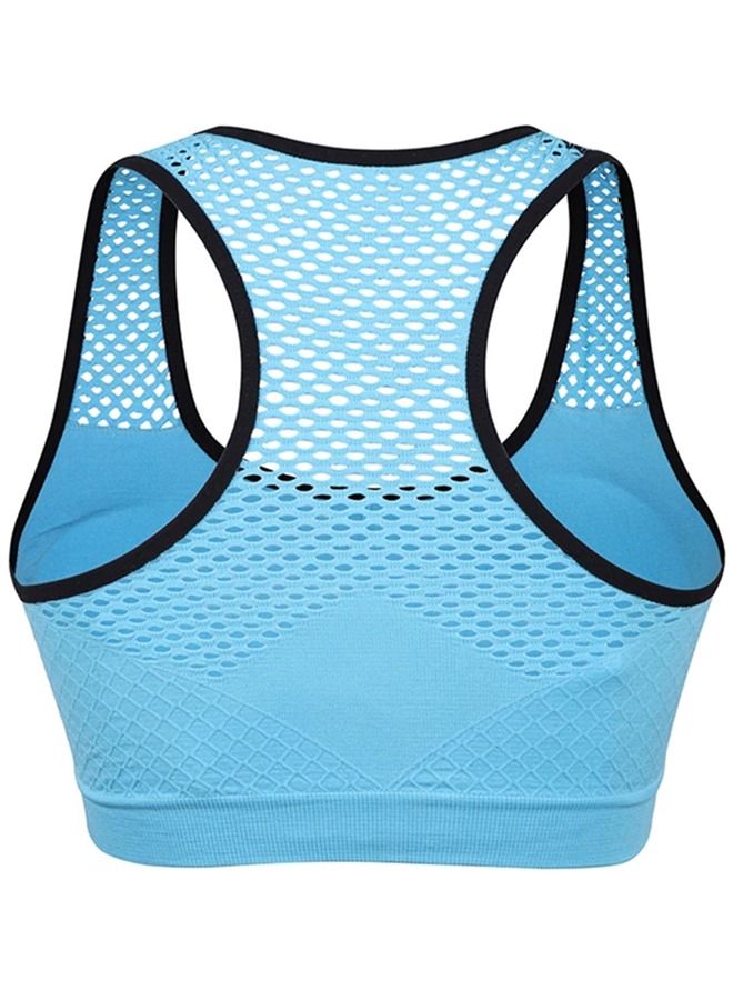 Wireless Mesh Quick-Dry Sports Bra Blue  - Image 3