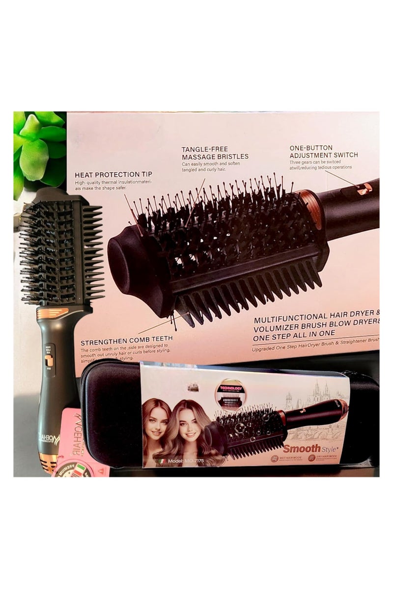 Generic Professional Hair Straightener Brush, 2400W Hot Air Brush with Keratin Protection, Wet & Dry Hair Modes, Travel Bag Included, Model MO-7175 - Image 2