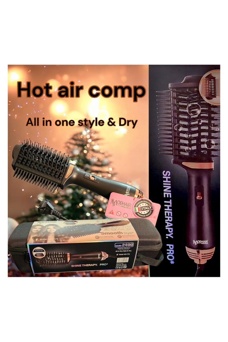 Generic Professional Hair Straightener Brush, 2400W Hot Air Brush with Keratin Protection, Wet & Dry Hair Modes, Travel Bag Included, Model MO-7175 - Image 3