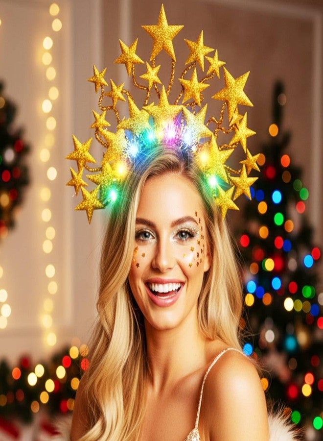 CAKURE Light Up Star Headband Christmas Star Headbands Holiday Gold Star Hair Accessories for Women and Girls - Image 3