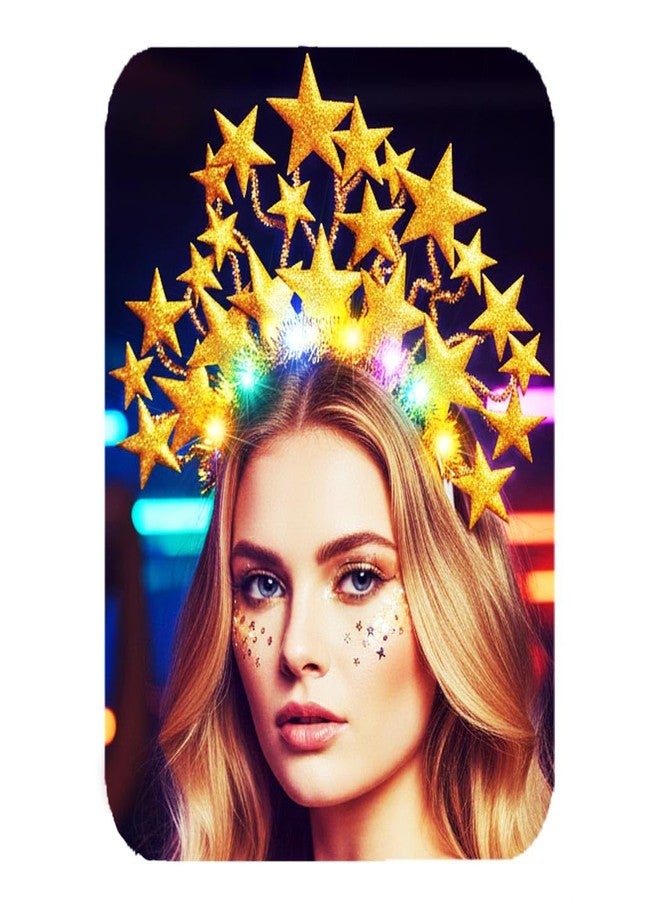 CAKURE Light Up Star Headband Christmas Star Headbands Holiday Gold Star Hair Accessories for Women and Girls - Image 1