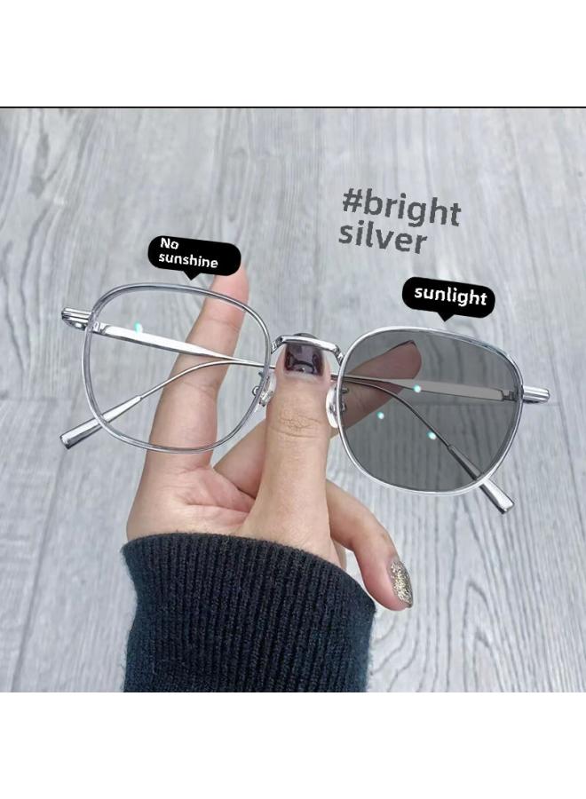 Generic High Color Value Plain Color Changing Myopic Glasses For Women Blue Light Chestnut Brown Frame Square Round Face Slimming Flat Glasses For Students And Men 