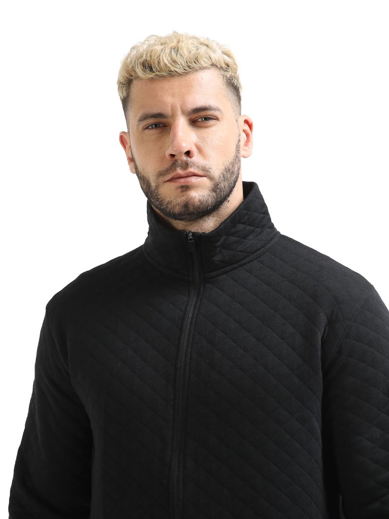 fanideaz Mens Standard Length Cotton Blend Bomber Jackets with High Neck_Black Grindle_2XL - Image 4