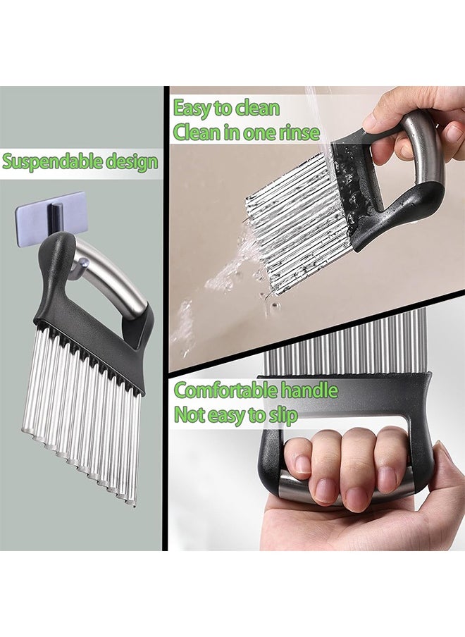 Generic Crinkle Cutter for Veggies，Stainless Steel French Fry Cutter for Potatoes cucumbers Carrot Crinkle Cut Knife Wavy Chopper Waffle Fry Cutter  - Image 3