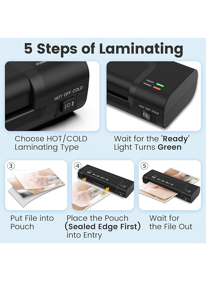 erorex Laminator Portable A4 Thermal Laminating Machine With Hot And Cold Settings Quick Warm Up And No Bubbles With 30 Laminator Pouches 1 Corner Rounder 1 Paper Cutter For School Home Offices  - Image 5