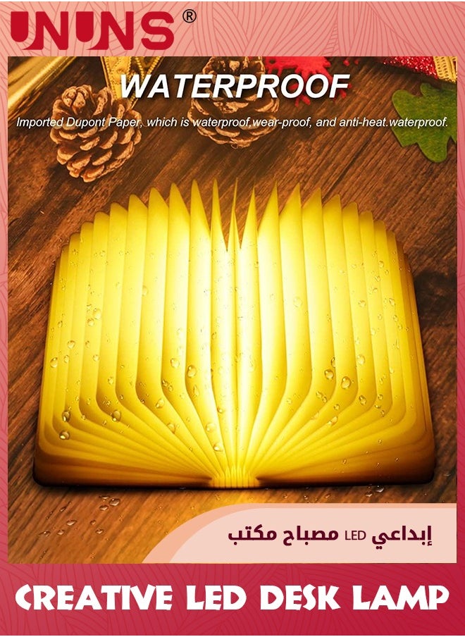 ضوء كتاب قابل للطي، مصباح طاولة LED بثلاثة ألوان للديكور، فانوس ورقي LED مع شحن USB، أضواء كتب خشبية محمولة، هدايا فريدة لمحبي الكتب