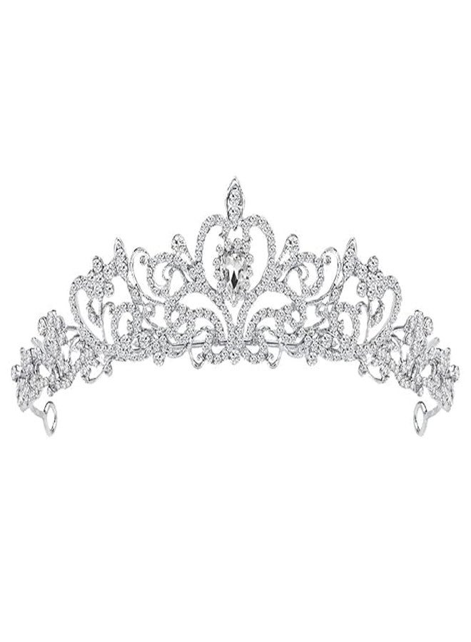 MOHILAA Butterfly Pearl Tiara Crown Headband for Girls and Women, Alloy Metal Hair Crown with Rhinestones, Open Back Design (Silver) - Image 1