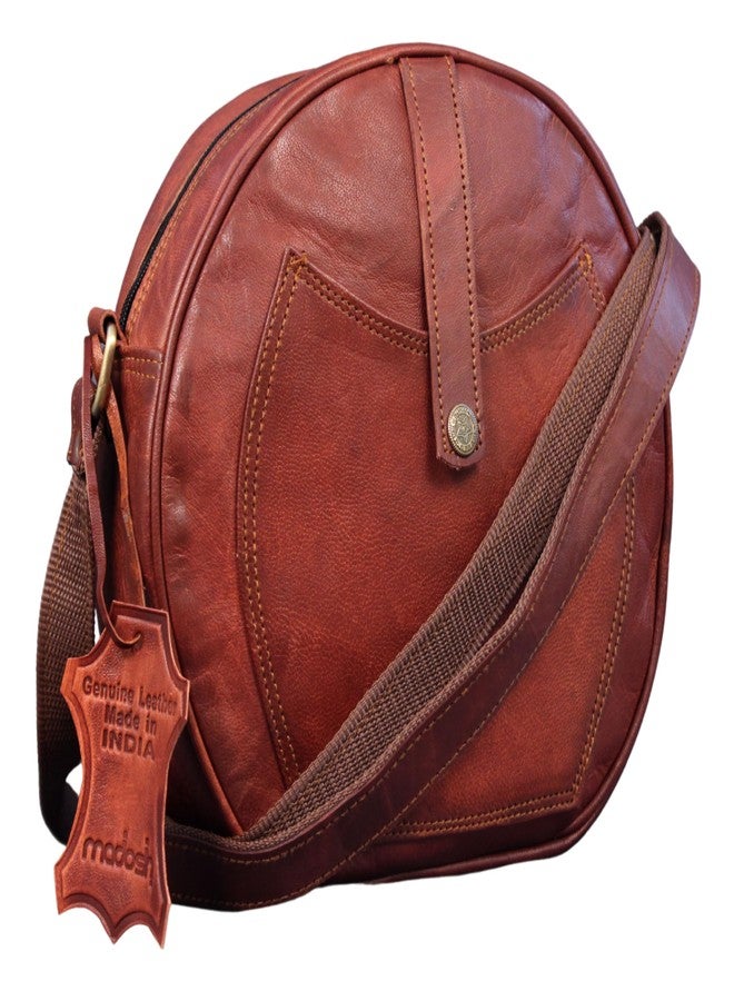 Madosh, Women’s Crossbody Bag Round Shoulder Bag Genuine Leather Crossover Purse 10" (Brown) - Image 1