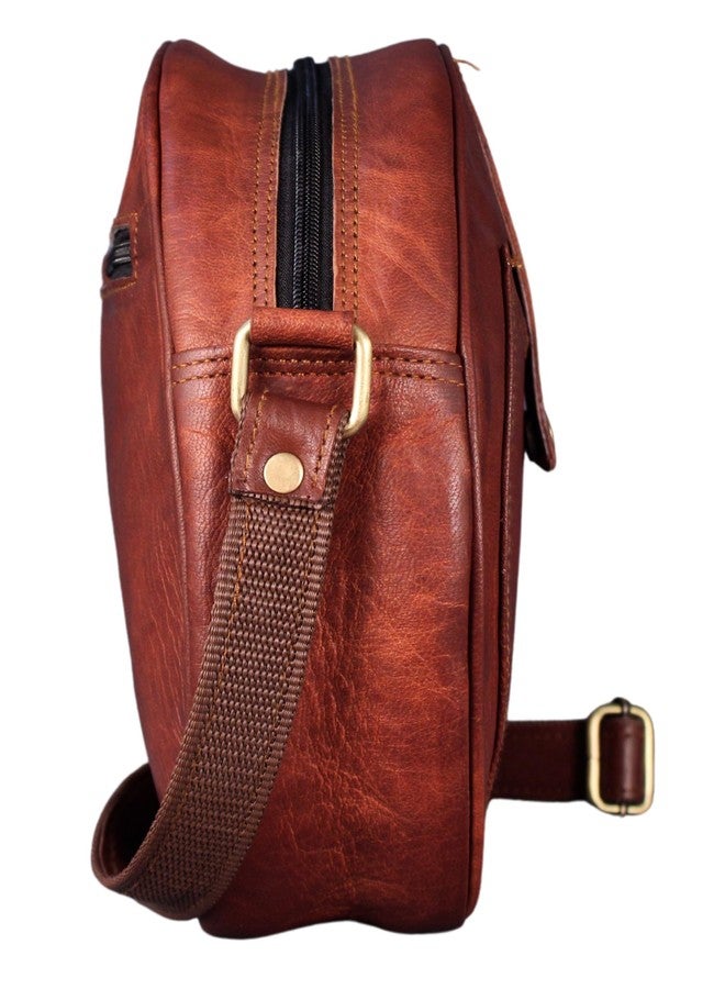 Madosh, Women’s Crossbody Bag Round Shoulder Bag Genuine Leather Crossover Purse 10" (Brown) - Image 4