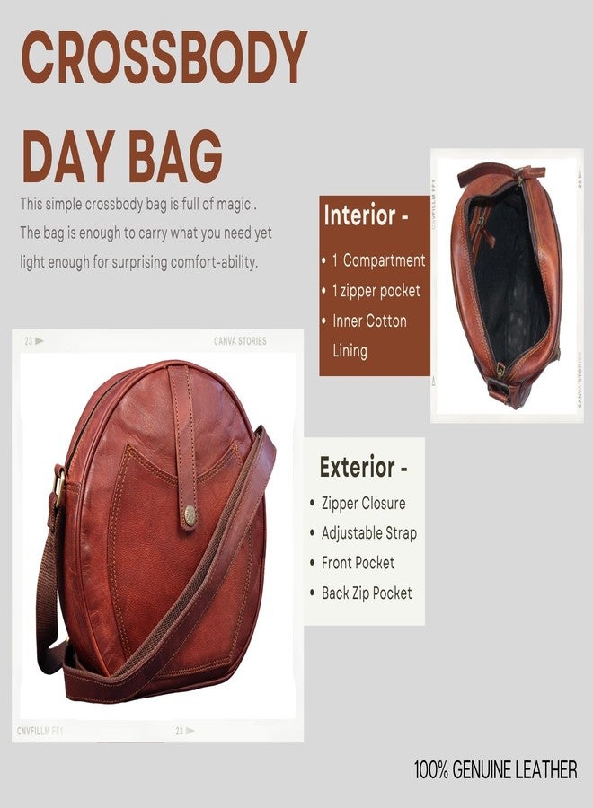 Madosh, Women’s Crossbody Bag Round Shoulder Bag Genuine Leather Crossover Purse 10" (Brown) - Image 5