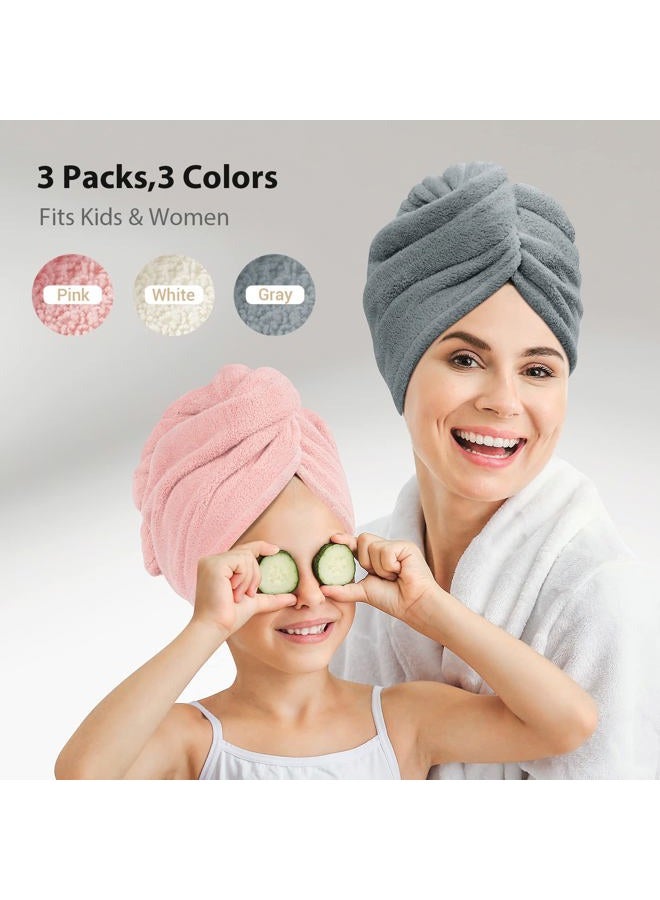 YFONG Microfiber Hair Towel 3 Pack, Hair Towel with Button, Super Absorbent Hair Towel Wrap for Curly Hair, Fast Drying Hair Turban Towel, Stocking Stuffers for Women - Image 4