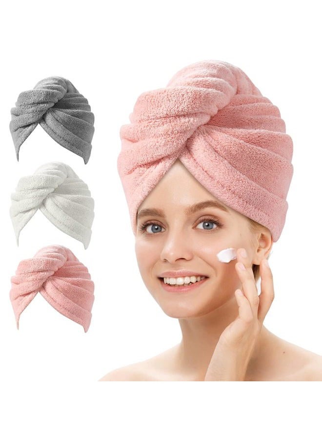 YFONG Microfiber Hair Towel 3 Pack, Hair Towel with Button, Super Absorbent Hair Towel Wrap for Curly Hair, Fast Drying Hair Turban Towel, Stocking Stuffers for Women - Image 1