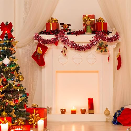 KRIWIN 6 pcs Artificial Tinsel Garlands Length-5.5 ft for Christmas Decor, Home Office Party Decoration (Red) - Image 5
