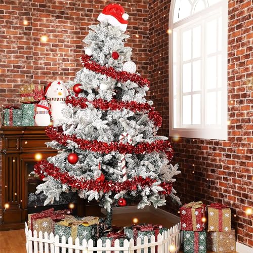 KRIWIN 6 pcs Artificial Tinsel Garlands Length-5.5 ft for Christmas Decor, Home Office Party Decoration (Red) - Image 2