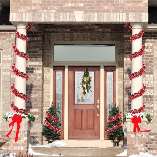 KRIWIN 6 pcs Artificial Tinsel Garlands Length-5.5 ft for Christmas Decor, Home Office Party Decoration (Red) - Image 4
