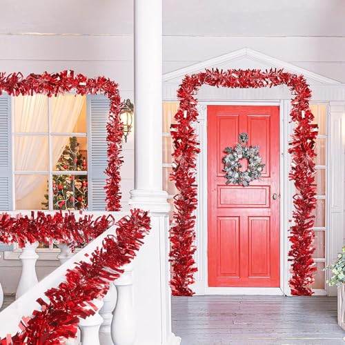 KRIWIN 6 pcs Artificial Tinsel Garlands Length-5.5 ft for Christmas Decor, Home Office Party Decoration (Red) - Image 3