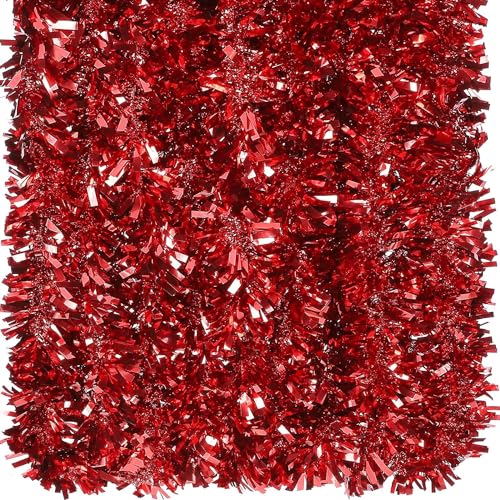 KRIWIN 6 pcs Artificial Tinsel Garlands Length-5.5 ft for Christmas Decor, Home Office Party Decoration (Red) - Image 1