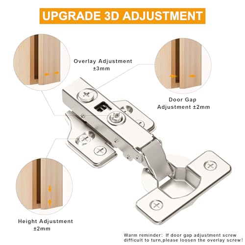 Luokim 2 Pack 1 Pairs Frameless Soft Close Full Overlay Cabinet Hinges European Cabinet Door Hinges 35mm Cup Concealed Kitchen Cabinet Hinges - Image 5