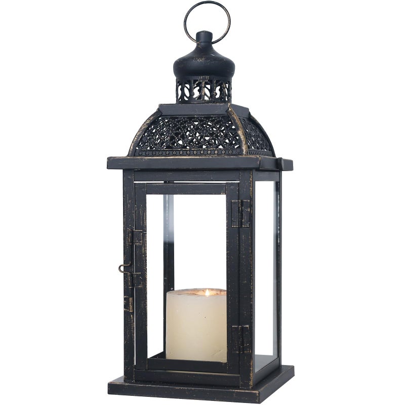 NEEDOMO Large Candle Lanterns Decorative Indoor 144 Outdoor Lantern with Clear Glass Vintage Metal Candle Holders in Black Patio Wedding Home Kitchen Coffee Table Livinig Room Decor