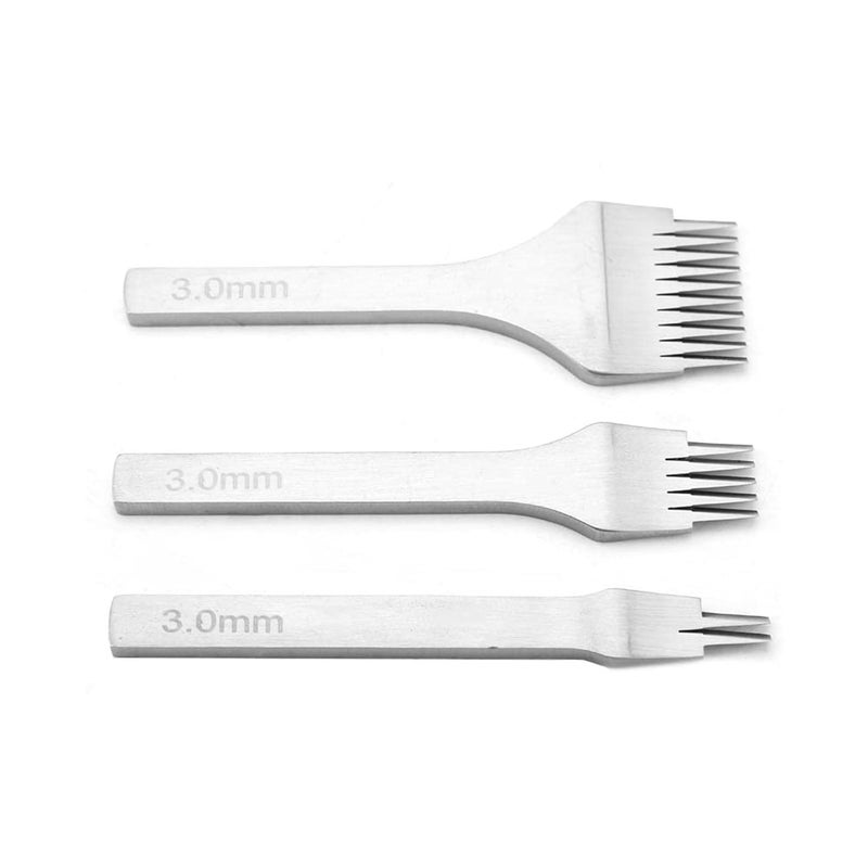 Leather Craft Tool Hole Puncher 2/5/10 Punch Prong Tool Set, 3Pcs Lace Stitching Punch Chisel Set for Leather Crafts, DIY Hole Pricking Iron Kit White Steel Lacing Stitching Chisel (paso 3,0 mm) - Image 3