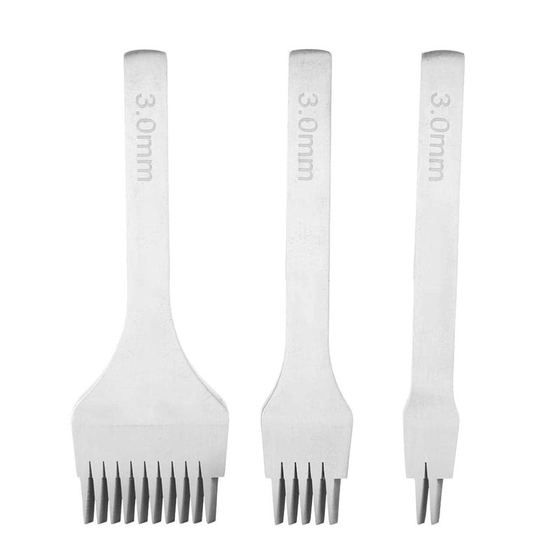 Leather Craft Tool Hole Puncher 2/5/10 Punch Prong Tool Set, 3Pcs Lace Stitching Punch Chisel Set for Leather Crafts, DIY Hole Pricking Iron Kit White Steel Lacing Stitching Chisel (paso 3,0 mm) - Image 1