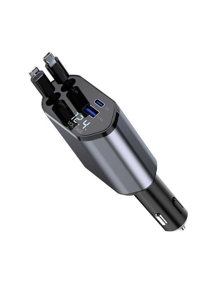 Retractable Car Charger, Fast Car Phone Charger 120W, Charger Cables for iPhone + Type C Charge Cable + USB (A+C) Ports Car Charger Adapter, Compatible with iPhone, Huawei Galaxy S23/ S22/S10 - Image 1