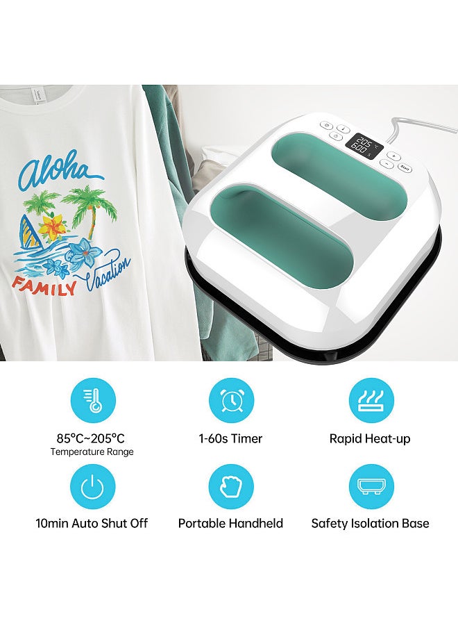 Handheld Heat Press Machine 9''x9'' Iron Press Fast Heat Up Adjustable Temperature and Timer Auto Shutdown Transfer Projects Heat Press Solution for Crafts and Small Businesses
