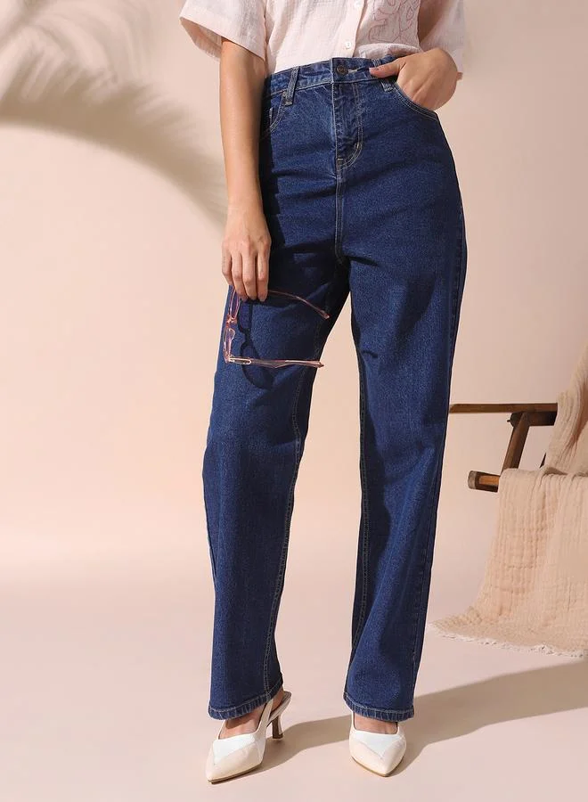 Dennis Lingo Women's Indigo 100% Cotton Solid Pattern Full Length Straight Fit Jeans