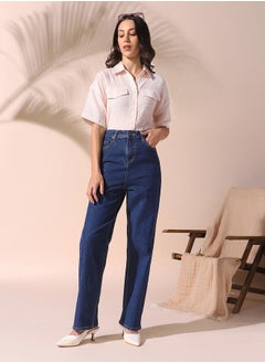Dennis Lingo Women indigo straight fit solid 98% cotton 2% spandex jeans with button & zip closure- perfect for making bold moves.  - Image 1