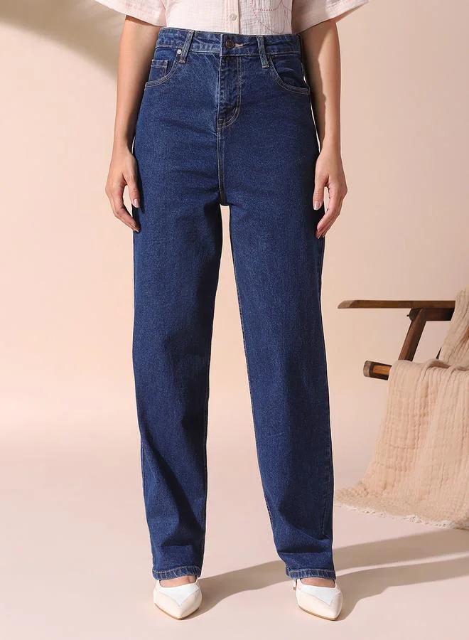 Dennis Lingo Women's Indigo 100% Cotton Solid Pattern Full Length Straight Fit Jeans