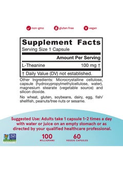jarrow formulas Theanine 100 Mg 60 Veggie Capsules Neurologically Active Amino Acid Found In Green Tea Supplement Promotes Relaxation  Focus Up To 60 Servings  - Image 4
