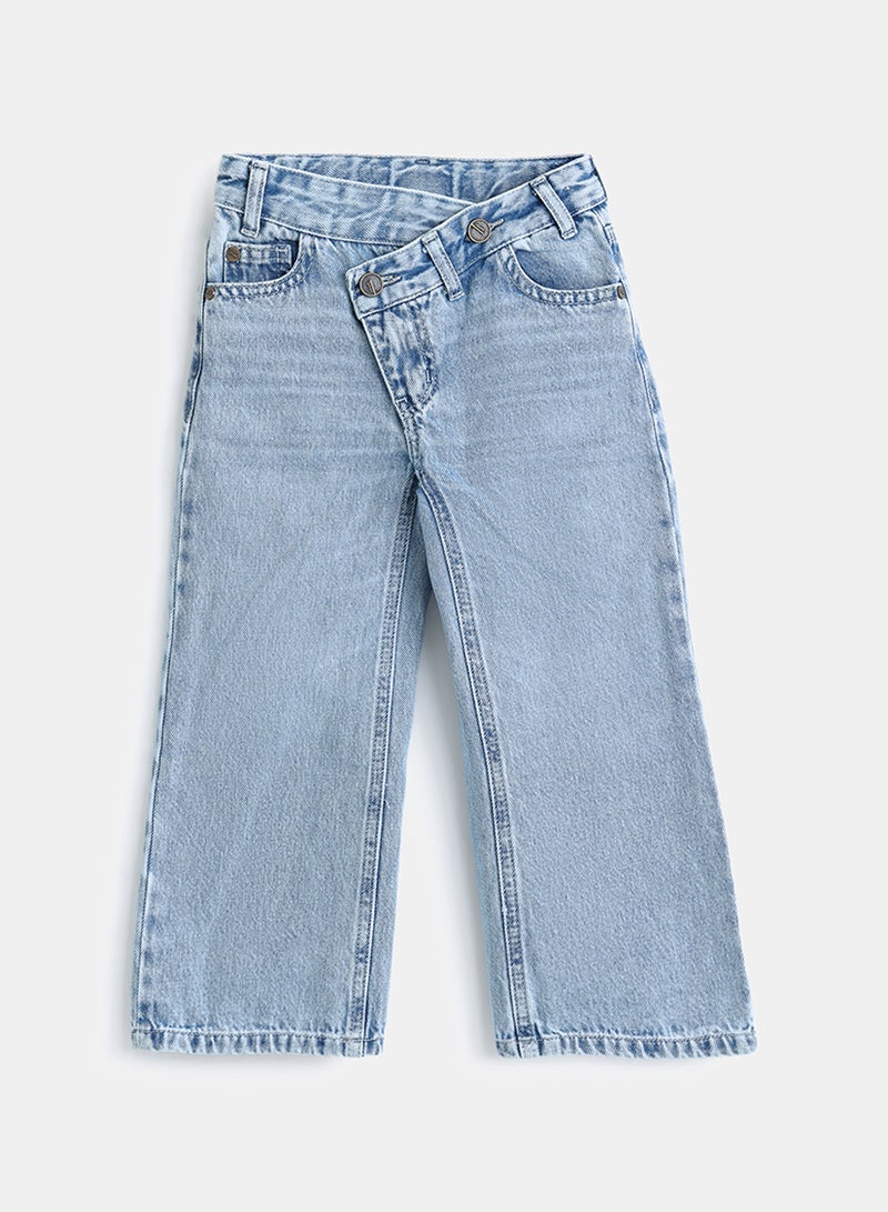 Junior Girls Ice Blue Wide Leg Denim Pant - Image 1