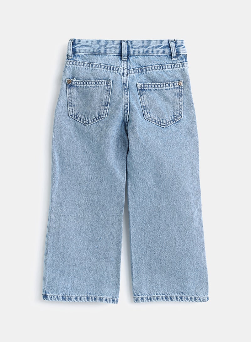 Junior Girls Ice Blue Wide Leg Denim Pant - Image 3