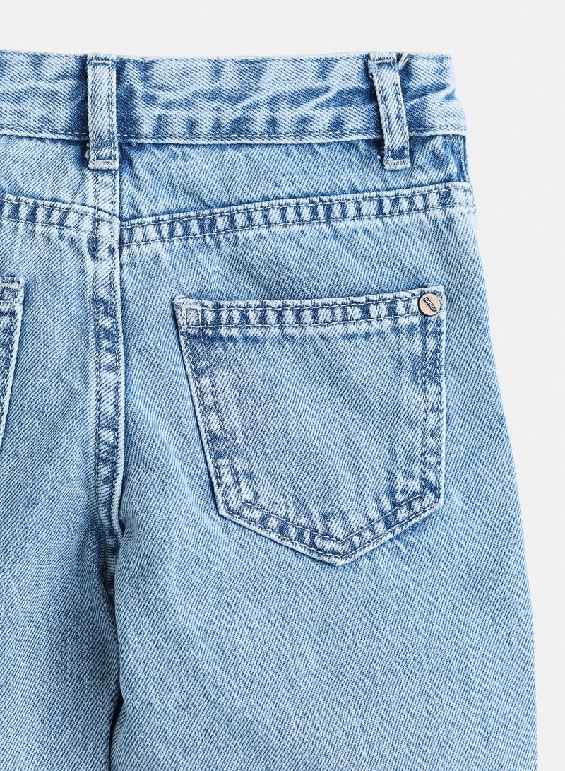 Junior Girls Ice Blue Wide Leg Denim Pant - Image 4