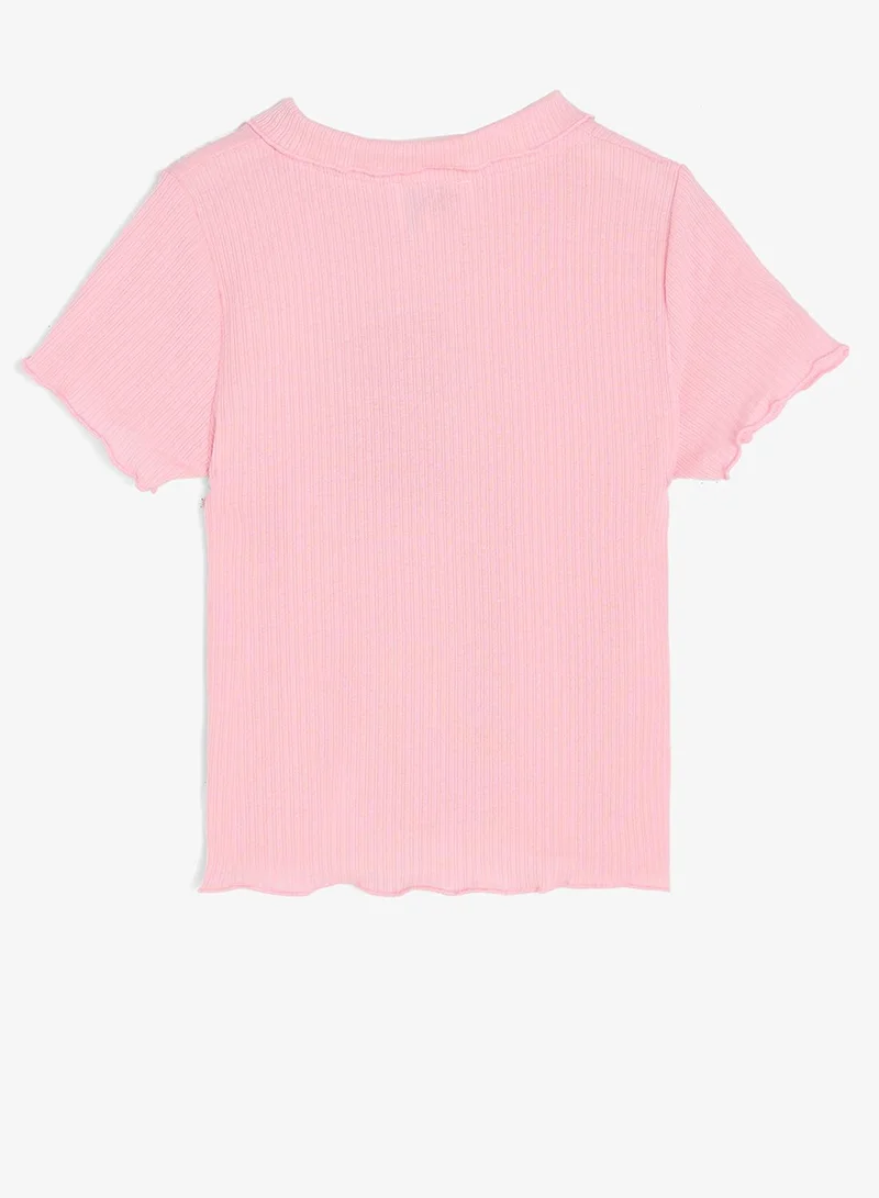 Pinata  Pink Polo Ribbed Bow Detail Tshirt for Women | Best Price UAE