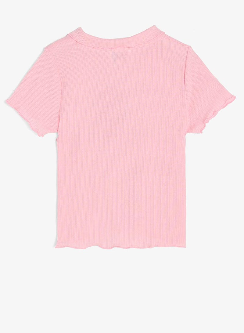 Pinata Pink Polo Ribbed Bow Detail Tshirt - Image 3