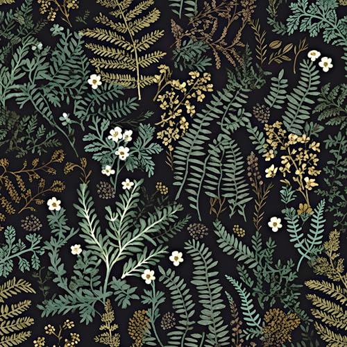 Laatse Fern Peel and Stick Wallpaper BlackGreenGolden Jungle Leaf Contact Paper 175 x 197 Dark Botanical Wall Paper Murals Removable Self Adhesive Waterproof for Room Shelves Cabinet Drawer Table - Image 1