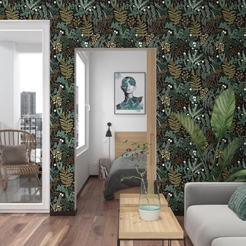 Laatse Fern Peel and Stick Wallpaper BlackGreenGolden Jungle Leaf Contact Paper 175 x 197 Dark Botanical Wall Paper Murals Removable Self Adhesive Waterproof for Room Shelves Cabinet Drawer Table - Image 3