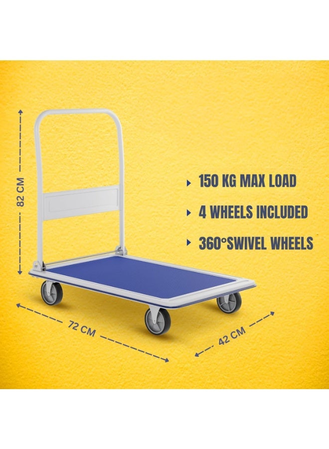 Heavy Duty Folding Trolley Cart – 150KG Platform Hand Barrow with Foldable Handle, Flat Platform & Smooth Wheels for Warehouse, Office and Home Use - Image 3