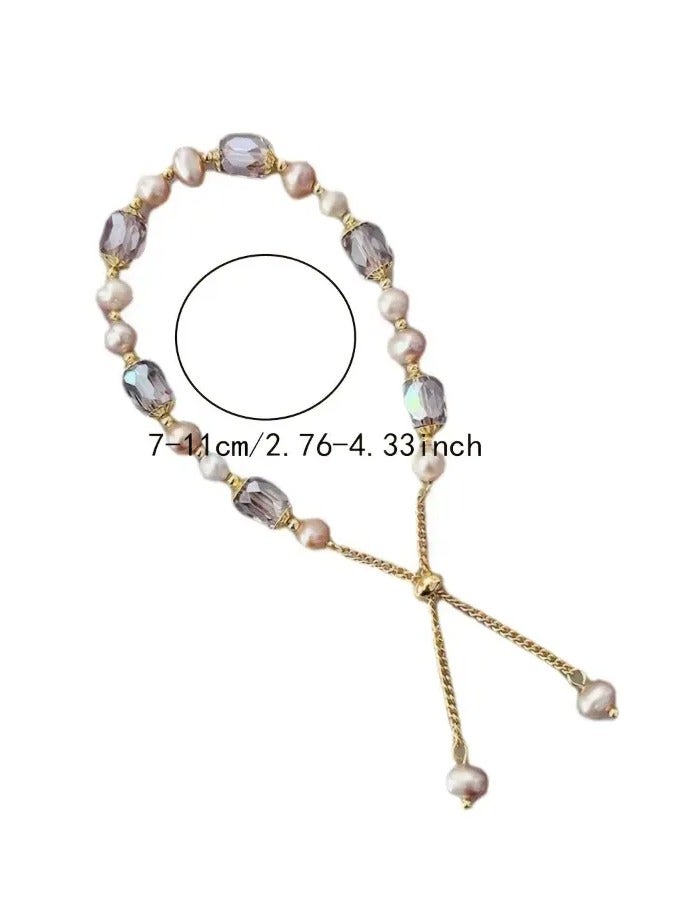 Goolsky Elegant Vintage-Style Faux Pearl Bracelet with Golden-Tone Chain & Clear Crystal Beads – Delicate Hand Jewelry for Women, Perfect Gift for Casual Attire or Special Occasions, Versatile Bracelet | Japanese Style Jewelry | Mixed Bead Design - Image 3